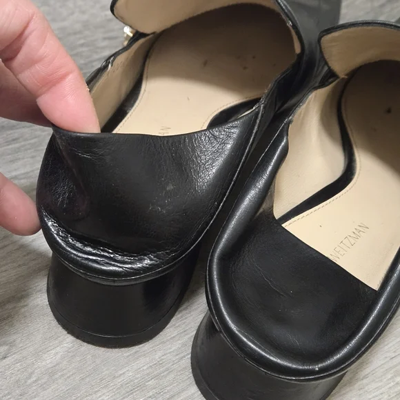Stuart Weitzman Black Leather Crystal Embellished Mule Heels Slip-On Loafers 5.5 - Picture 9 of 15